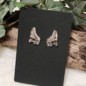 Vintage Silver Toned Roller Skate Pierced Earrings